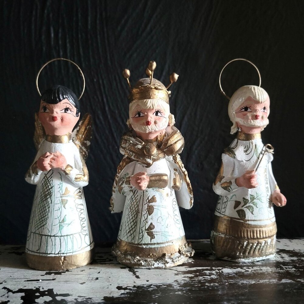 Set Of 3 Vtg Mexican Folk Art Nativity Figures Nacimiento Christmas Figurines